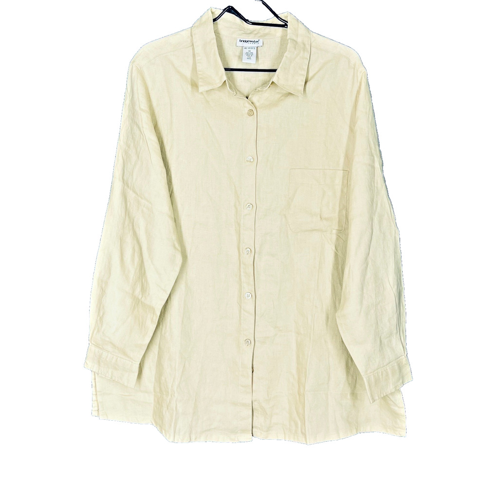 Bridgewater Studio Linen Shirt Womens 1X Tan Button Up Breathable Coastal Comfy